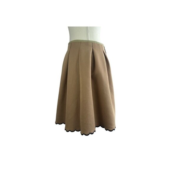 Manoush Neoprene Pleated A-Line Skirt Tan/ Black Scalloped Edges Sz 38 FR (US 6) - Picture 4 of 11